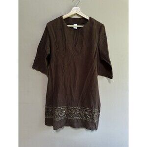 Baja Blue Swim Coverup 100% Cotton‎ Gauzy Brown Sequin Detail Size Large Beach